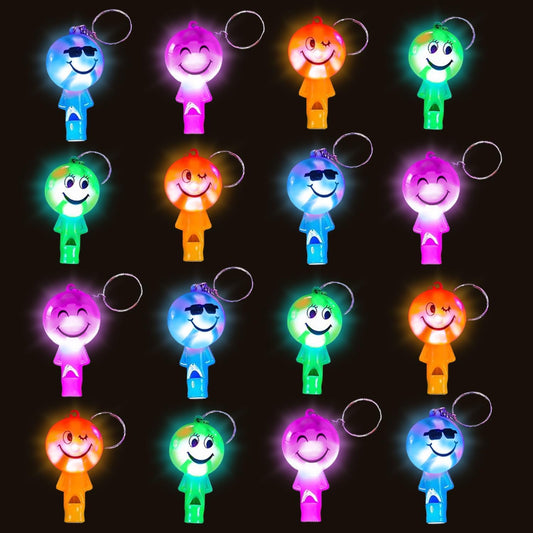 Vintagioo® 16 Pack LED Light Up Keychains with Whistle Kid