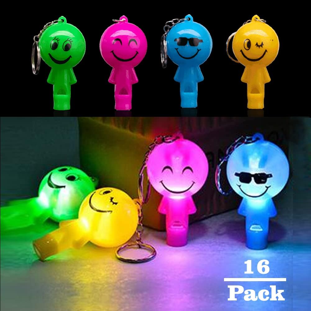 Vintagioo® 16 Pack LED Light Up Keychains with Whistle Kid